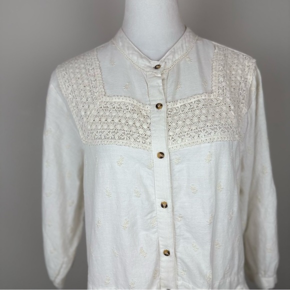 ZARA Women’s Embroidered Mini Dress Tunic Cream Boho Drop Waist Lace S - Picture 3 of 10